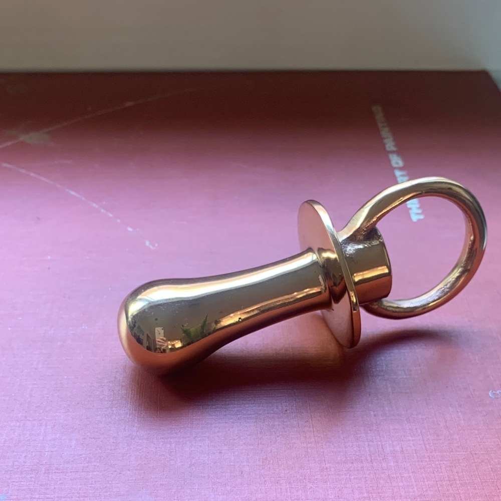 Vintage Brass Pacifier Paperweight - Shiny Gold Tone